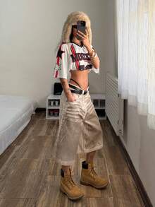 StreetHx Oversized Women's V-Neck Letter & Number Print Raglan Sleeve T-Shirt, Street Style, Spring/Summer - Multicolor - View 6