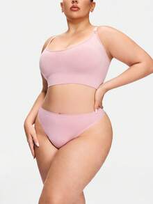 SHEIN Conjunto de sujetador y pantie de mujer de alta calidad, cómodo, de unicolor minimalista, de moda, de alta rentabilidad y talla grande - Rosa vieja - Ver 3