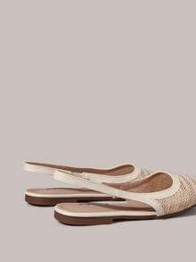 Styleloop Giày nữ kiểu dáng nghỉ lễ, chất liệu vải lưới, quai chéo, đế bằng, phong cách nghỉ lễ, phong cách BOHO, phong cách Mỹ cổ điển, phong cách Bohemian, phong cách miền Tây, phong cách lễ hội âm nhạc, phong cách dự tiệc. - Màu trắng - Xem 5