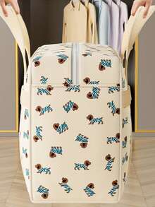 Dog Print Waterproof Storage Bag Extra Large Capacity Durable Non Woven Fabric Foldable Design Moving Supplies Clothes Quilt Blanket Organizer Dust Proof Portable Carry Handles - Multicolor - View 6