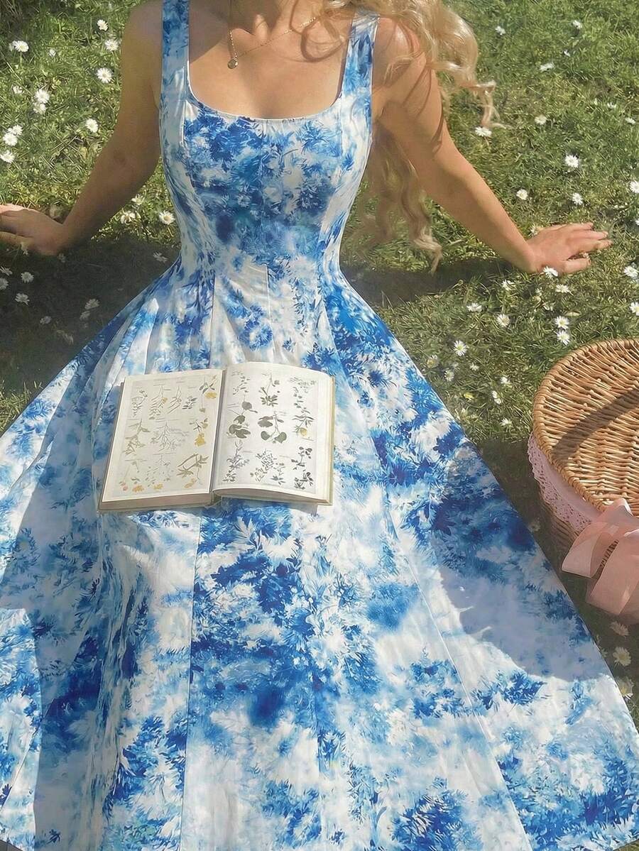 SHEIN MOD 女士印花优雅收腰中长派对连衣裙 - 彩色 - 查看 1