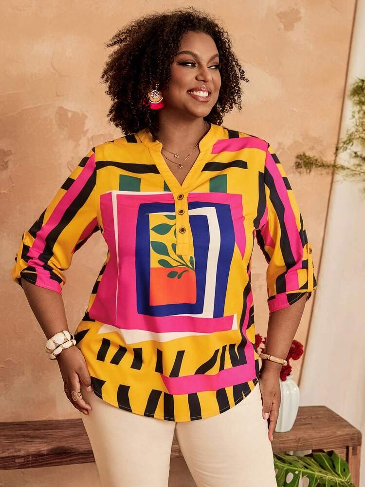 Plus Size Women V-Neck Contrast Color Casual Versatile Daily Wear Shirt,Spring Outfit Women Plus Size Work Tops Plus Size Summer Shirts Shirts For Women Plus Size Work Tops For Women Plus Curve Blouse Plus Size Shirts For Women Shirts For Women Curve Plus Size Tunic Blouse Plus Size Printed Tops,Holiday Outfits For Women,Country Outfits For Women Women Plus Size Tops Women's Tops And Blouses Blouse For Women Casual Modern Women's Shirts For Summer Polo Blouse For Women Shirts For Women Graphic Spring Shirts For Plus Size Polo Blouse For Women Plus Size
