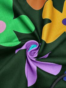 SHEIN Clasi 女士新款时尚优雅V领黑色碎花休闲通勤连衣裙，夏季女士休闲连衣裙，女士夏季连衣裙，女士春季连衣裙，女士夏季连衣裙，女士春季连衣裙，女士夏季套装 - 綠色 - 查看 7