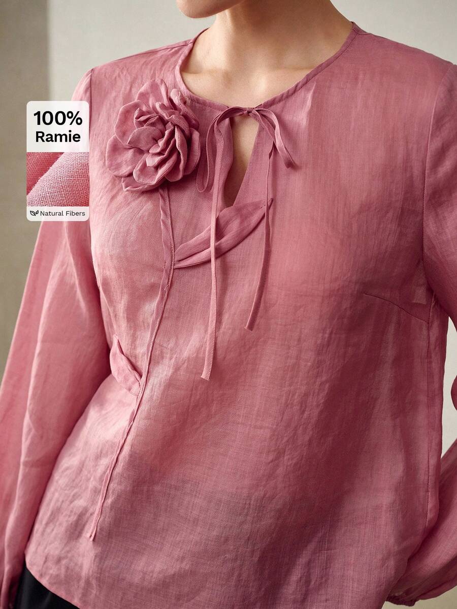 MOTF PREMIUM Áo sơ mi nữ dáng rộng bằng vải chiffon với họa tiết hoa 3D, thanh lịch và thoải mái, thích hợp cho mùa hè. - Màu tím - Xem 2