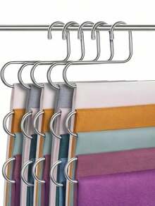 Stainless Steel 5-Layer Trouser Hanger - Space Saving Jeans Organizer Rack With Polished Surface, Wardrobe Closet Storage Solution - Multicolor - View 3