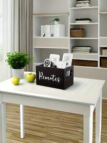 1PC 2 Compartment Solid Wood Classic Lid Design Versatile Remote Control Holder Storage Box Organizer Caddy For Office Living Room Kitchen Bathroom Multifunctional - A - View 2