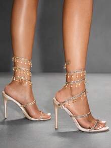 CUCCOO SZL Giày sandal cao gót quai ngang mũi tròn gợi cảm dành cho nữ. - Vàng - Xem 7