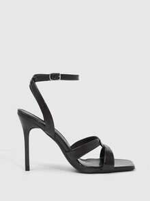 CUCCOO SZL Giày sandal cao gót nữ màu đỏ tía bóng, quai chéo, mũi vuông, kiểu dáng tối giản, thích hợp cho đi làm, hẹn hò, tụ họp, tiệc tùng và các dịp khác. - Gương màu nâu đậm - Xem 3