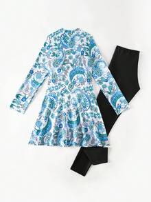 Swim Mulvari Paisley Print Burkini 2 Pieces Set, Vacation Beach - Multicolor - View 7