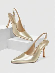 CUCCOO SZL Women's Fashion Lace Backstrap Pointed Toe Stiletto High Heel Shoes, Suitable For Commute, Date, Party, Holiday, Wedding - Gold 1 - View 3