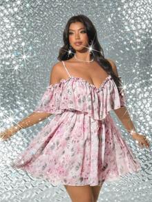Viva Relle Plus Size Sexy Off-Shoulder Resort Dress - Mauve Purple - View 4