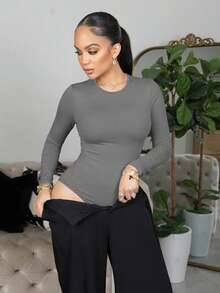 Melissa Matos Women Bodysuits Backless Plain Casual - Grey - View 5