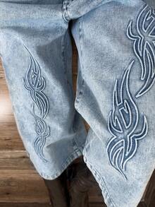 StreetHx Quần jeans ống rộng cạp thấp, dài đến 7/8, phong cách đường phố thường ngày, thời trang, rách nhẹ. - Rửa nhẹ - Xem 7