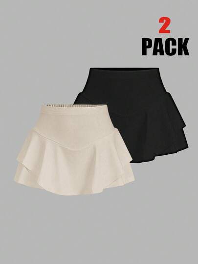 SHEIN EZwear Set de 2 piezas Pantalones cortos deportivos casuales de punto y falda para mujer - Conjunto de faldas mini y faldas pantalón