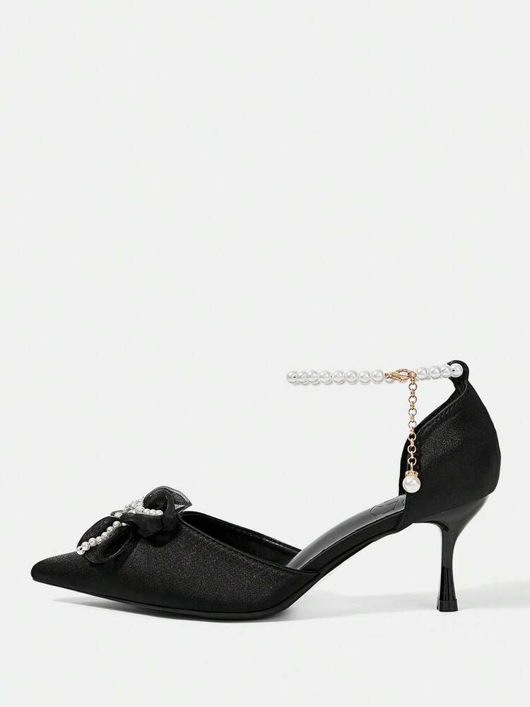 CUCCOO HITCHD Women Shoes Spring And Summer New Women's High Heel Shoes Flower Pearl Decoration Pointed Thin Heel Back Bag With Pearl Buckle 6.5cm Elegant Satin Solid Color Banquet Dating Wedding Bridesmaids Versatile Comfortable Breathable Women's Shoes Summer Shoes Wedding Shoes Bride Shoes