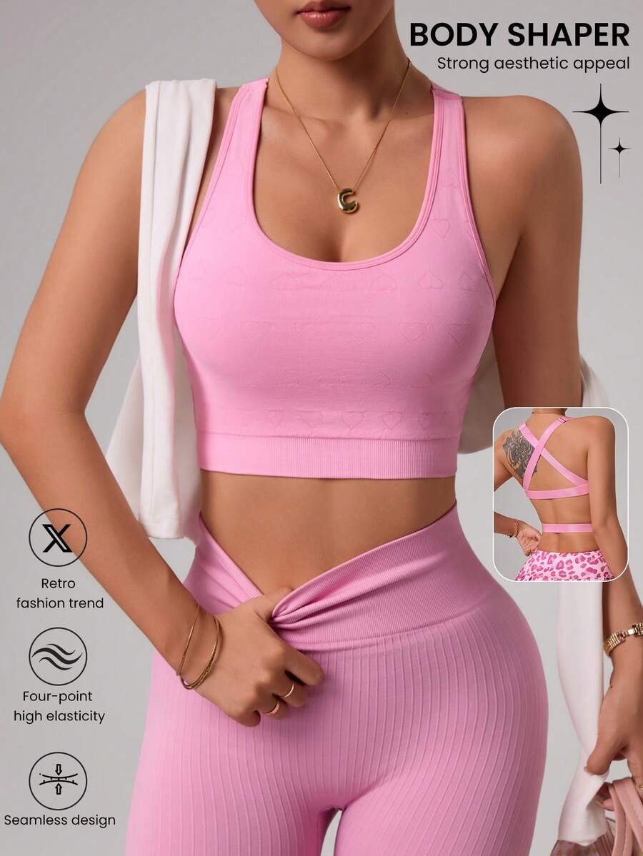 Sovereign Charm Reggiseno sportivo casual da donna, di colore unito, con schiena incrociata, versatile per uso quotidiano e fitness - Rosa - Visualizzare 1