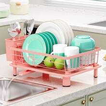 1pc Pink Dish Drying Rack For Kitchen Counter,Rustproof Countertop Dish Drainer With Utensil Holder For Sink,Kitchen Organizer For Dishes, Spoons And Forks - Multicolor - View 11