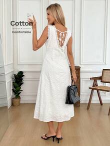 Easowa Đầm midi dáng chữ A không tay, cổ chữ V, thắt nơ, lưng hở, phối ren, chất liệu cotton rỗng, thêu họa tiết, kiểu dáng thoải mái, thanh lịch, thích hợp cho công sở/nghỉ dưỡng cho nữ, trang phục mùa xuân/hè, phong cách boho gợi cảm, đầm dài mùa hè cho nữ, đầm cotton, đầm nghỉ dưỡng, đầm boho cho nữ, đầm mới về cho nữ, đầm hè thường ngày cho nữ, đầm nữ, đầm boho cho nữ, đầm dài thường ngày cho nữ, đầm dài mùa hè thường ngày cho nữ. - trắng - Xem 4
