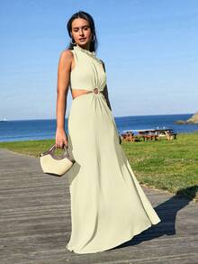 RueChic Green Back Detail Summer Long Dress - Apricot - View 6