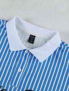 ROMWE MEN Essentials Men's Vacation Printed Short Sleeve Polo Shirt, Suitable For Spring And Summer - Blue - View 5