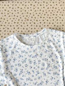 SHEIN 少女碎花圆领T恤短裤睡衣套装，休闲家居服 - 白色 - 查看 3