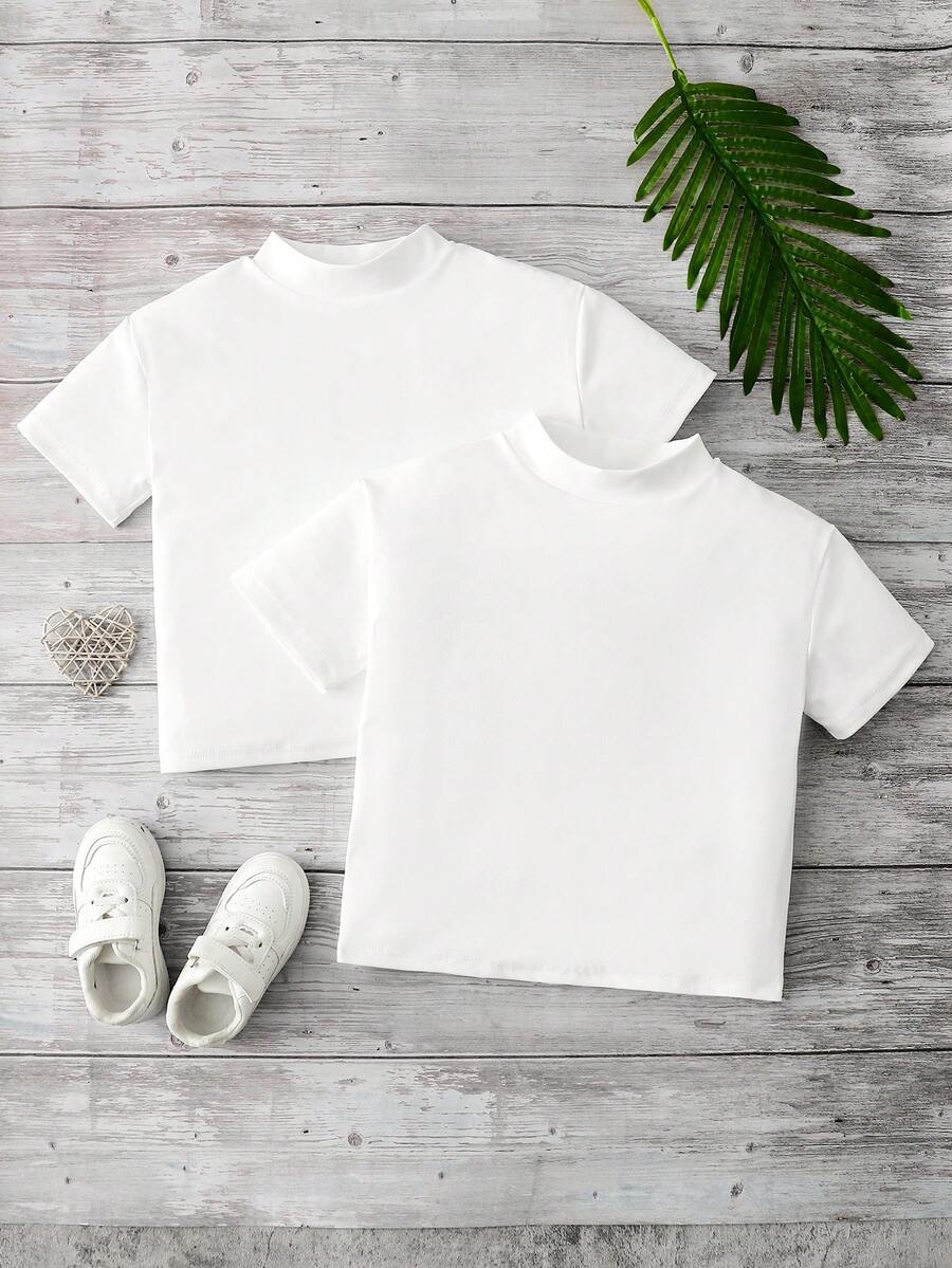 SHEIN Genkimix Kids 男童休闲纯色短袖衬衫短裤套装(2件套),适合日常休闲、度假、运动、上学、户外活动、夏季穿着。 - 白色 - 查看 1