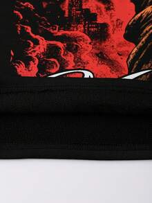 ROMWE MEN Street Life Men's Rivet Decor Printed Short Sleeve T-Shirt, Loose Fit Spring/Summer - Black - View 5