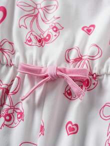 THE POWERPUFF GIRLS X SHEIN 女婴蝴蝶结装饰吊带连体衣， - 粉色 - 查看 7