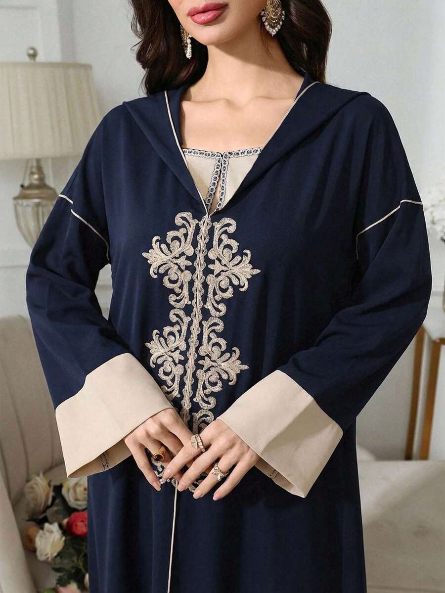 SHEIN Najma Women's Elegant Modest Hooded Arabic Style Dress - Navy Blue - View 1