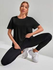 Velisys Velisys 3pcs/Set Casual Solid Color Short Sleeve Backless Design Sports T-Shirt - Multicolor - View 3