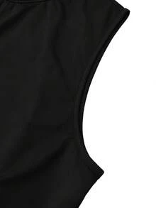 SHEIN Clasi Đầm không tay màu trơn cỡ lớn dành cho nữ, phối dây buộc phía trước bằng satin bóng, kiểu dáng thanh lịch. - màu đen - Xem 4