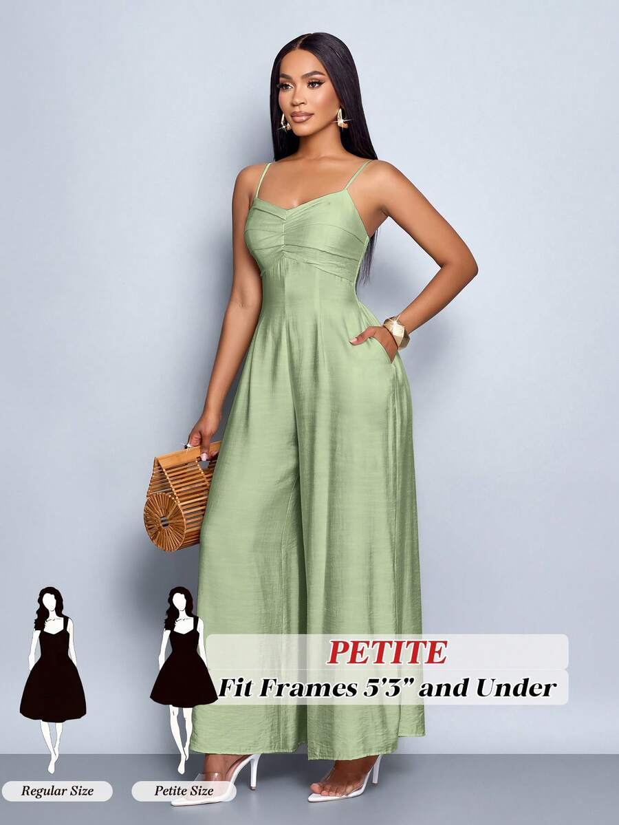 SOLERSUN Women's Draped Front Draped Collar Lace Up Backless Wide Leg Cami Jumpsuit, For Everyday Wear & Vacation - Green - View 1