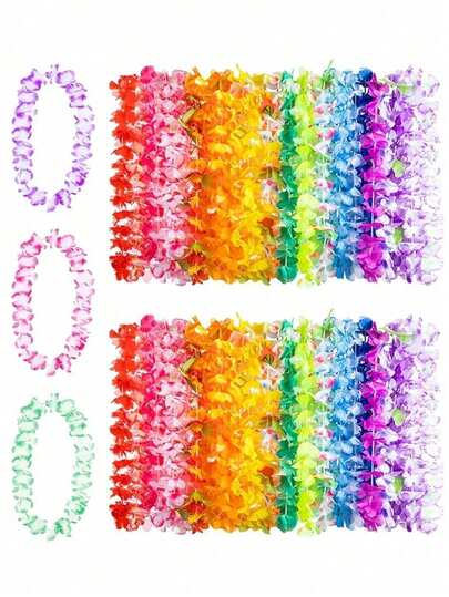 1-100pcs Hawaii Garland Necklace Tropical Hawaii Flower Theme Party Favors Headbands Holiday Wedding Beach Birthday Decorations Party Supplies Wreaths Headbands Holiday Wedding Beach Birthday Decorations(Random Color)