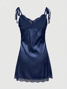 ROMWE Avant 女士天使十字印花缎面迷你连衣裙 - 藏蓝色 - 查看 2