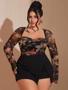 SHEIN BAE Body de malla multicolor talla grande para mujer, primavera/verano - Multicolor - Ver 5