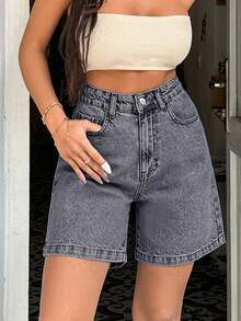 EURMUSE 100Cotton Rigid Dark Grey Women Short Everyday Summer Streetwear - Dark Grey - View 4