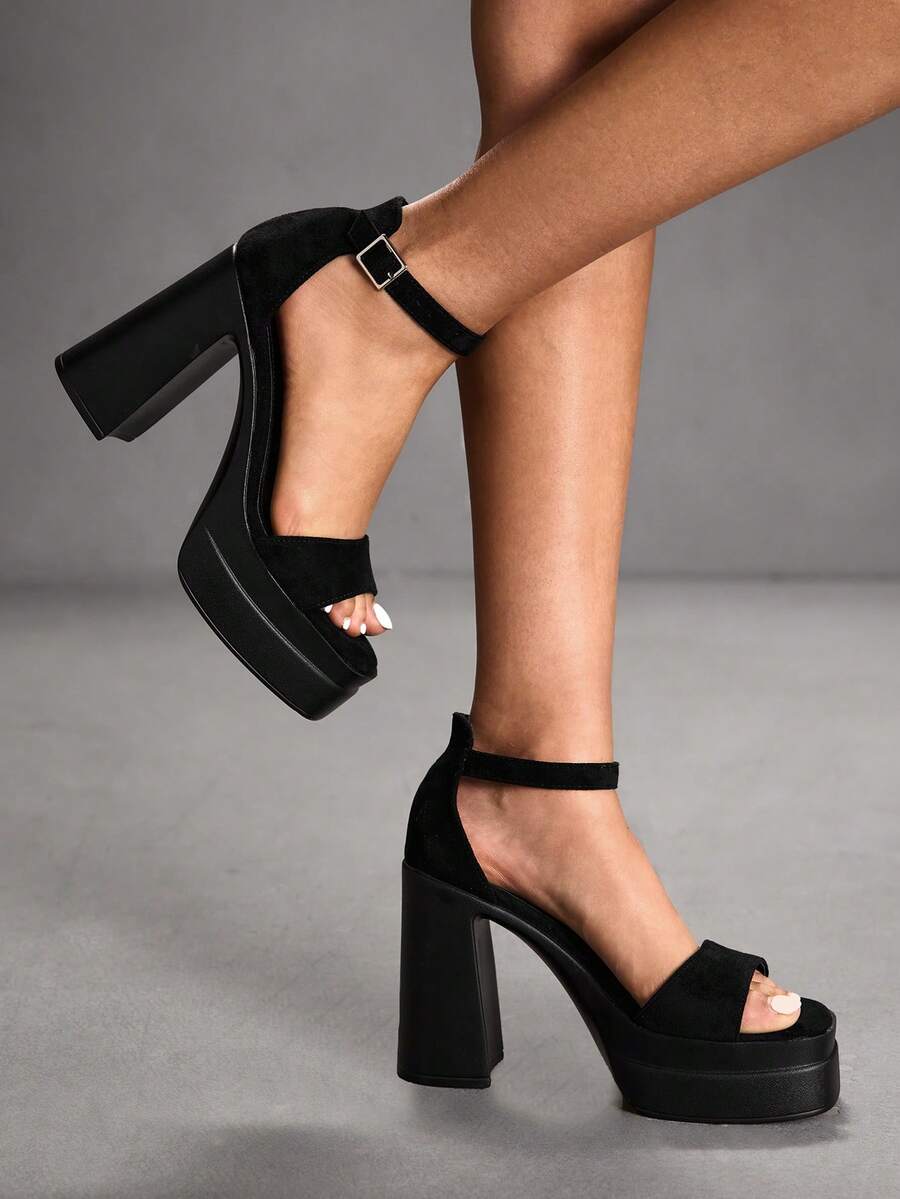 CUCCOO SZL Women's Fashion Black Ankle Strap Strap Chunky High Heel Platform Comfy Increased Height Sandals, Suitable For Commute, Date, Party, Holiday Valentine's Day Spring Shoes - Black 1 - View 1