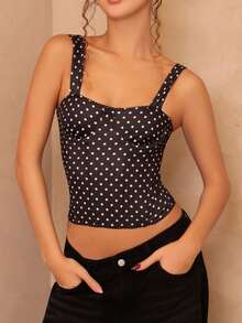 juhmazzocco Damen Abendoutfit für Freundinnen-Party, Geburtstags-Party, Nachtclub, Feiertags-Party, elegantes schwarzes Polka-Punkt-Top, Freundinnen-Party, Date, täglicher Straßenverkehr Korsett, süßes Korsett, sexy Tops Club, Korsett Tops - Schwarz - Übersicht 6