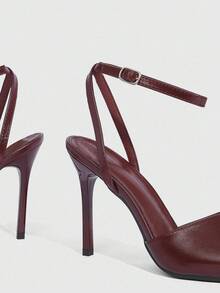 CUCCOO SZL Women's Square Toe Buckle Design Elegant High Heel Sandals Summer Shoes - Burgundy - View 5