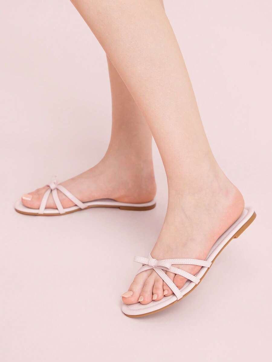 CUCCOO DOLLMOD Ladies Pink Comfort Flat Sandals, Sweet Style Bow Flat Sandals - Pink - View 1