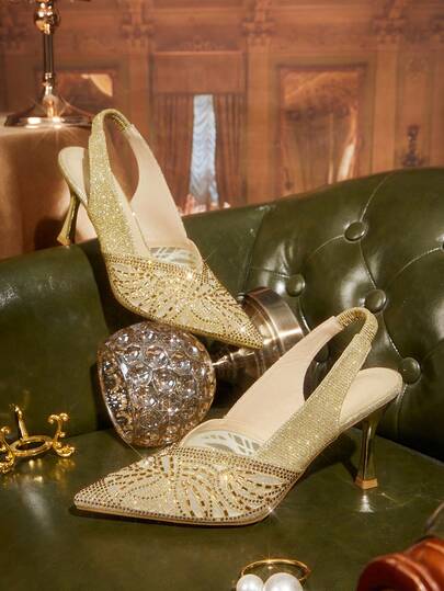 CUCCOO TILAWA Sapatos de Salto Alto Femininos Decorados com Lantejoulas e Strass