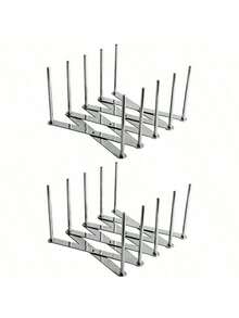 1/2 Packs Stand For Lids Pot Lid Holders Multipurpose Rack Pans Holder For Glasses Flexible Plate Holder Kitchen Organizer - Silver - View 7