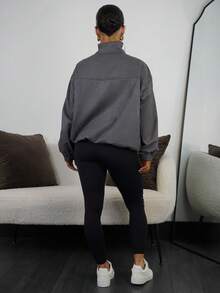 SAYEHFBABY Women's Casual Gray Striped Knit Lightweight Jacket, Autumn - Grey - View 2