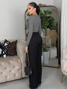 Melissa Matos Women Bodysuits Backless Plain Casual - Grey - View 2