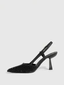 CUCCOO SZL Women's Fashion Rhinestone Decorated Backstrap High Heel Pumps For Christmas Spring Shoes - Black Glitter - View 9