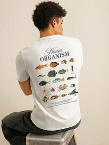 SWAVVY Men's Casual Short Sleeve T-Shirt With Front And Back Prints, White - White - View 1