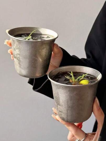 New Vintage American-Style Matte Stainless Steel Coffee Mug, Water Cup, And Cold Drink Cup; Thick-Walled, Wide-Mouth Design; Industrial-Style Vessel.