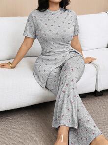 Feyla Plus Size Summer Casual Bow Print T-Shirt And Pants 2 Pieces Set Two Piece Casual Sets Latest Outfit For Women - Multicolor - View 7