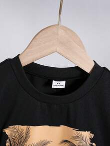 SHEIN 男童字母棕榈树印花短袖T恤和短裤两件套，休闲装 - 彩色 - 查看 8
