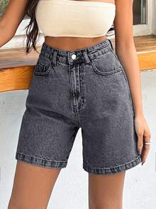 EURMUSE 100Cotton Rigid Dark Grey Women Short Everyday Summer Streetwear - Dark Grey - View 8